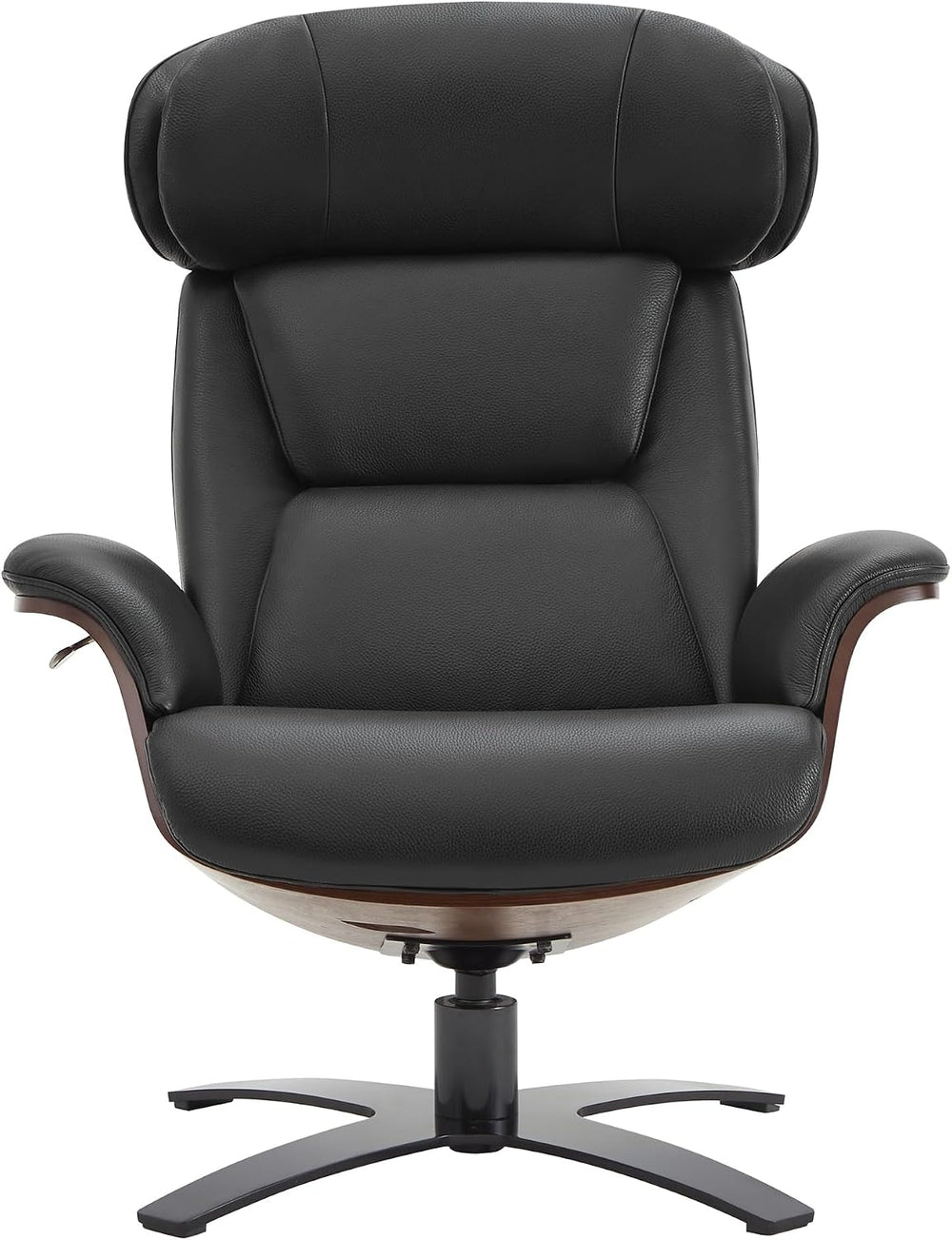 CHITA Genuine Leather Reclining Swivel Accent Chair with Ottoman, Black | Eam...