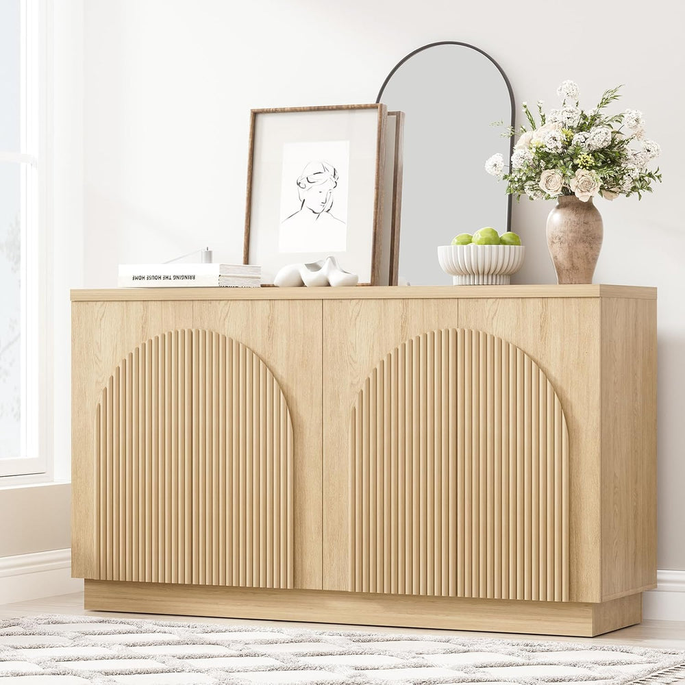 Yechen 55" Fluted Sideboard Buffet Cabinet with Storage, Credenza, Natural