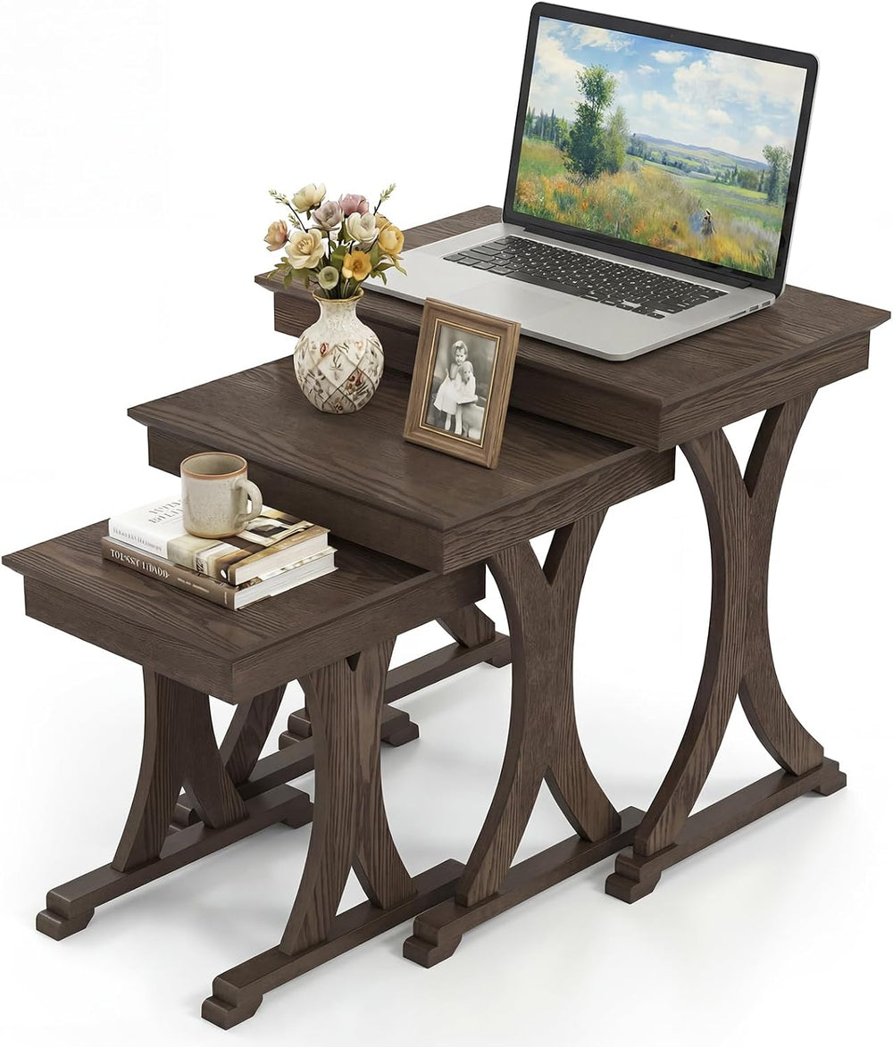 GIANTEX Nesting Coffee Table Set-of-3 - Stackable Rectangular Sofa End Side T...