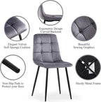 NORDICANA Grey Velvet Dining Chairs Set of 4, Upholstered Tufted Kitchen Chairs, Comfortable Seat, Metal Leg, Easy Assembly