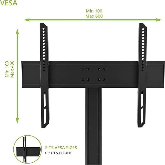 Kanto TTS100 Tabletop TV Stand for 37" to 60" TVs | Supports up to 88 lb | Height Adjustable | Swivels up to 30° | Tilts -5° | Black