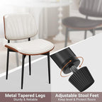Dining Chairs Set of 6, Mid-Century Modern Upholstered PU Leather Chairs with Walnut Bentwood Back and Metal Legs Adjustable Feet for Kitchen Dining Room, Off-White Shell Strips