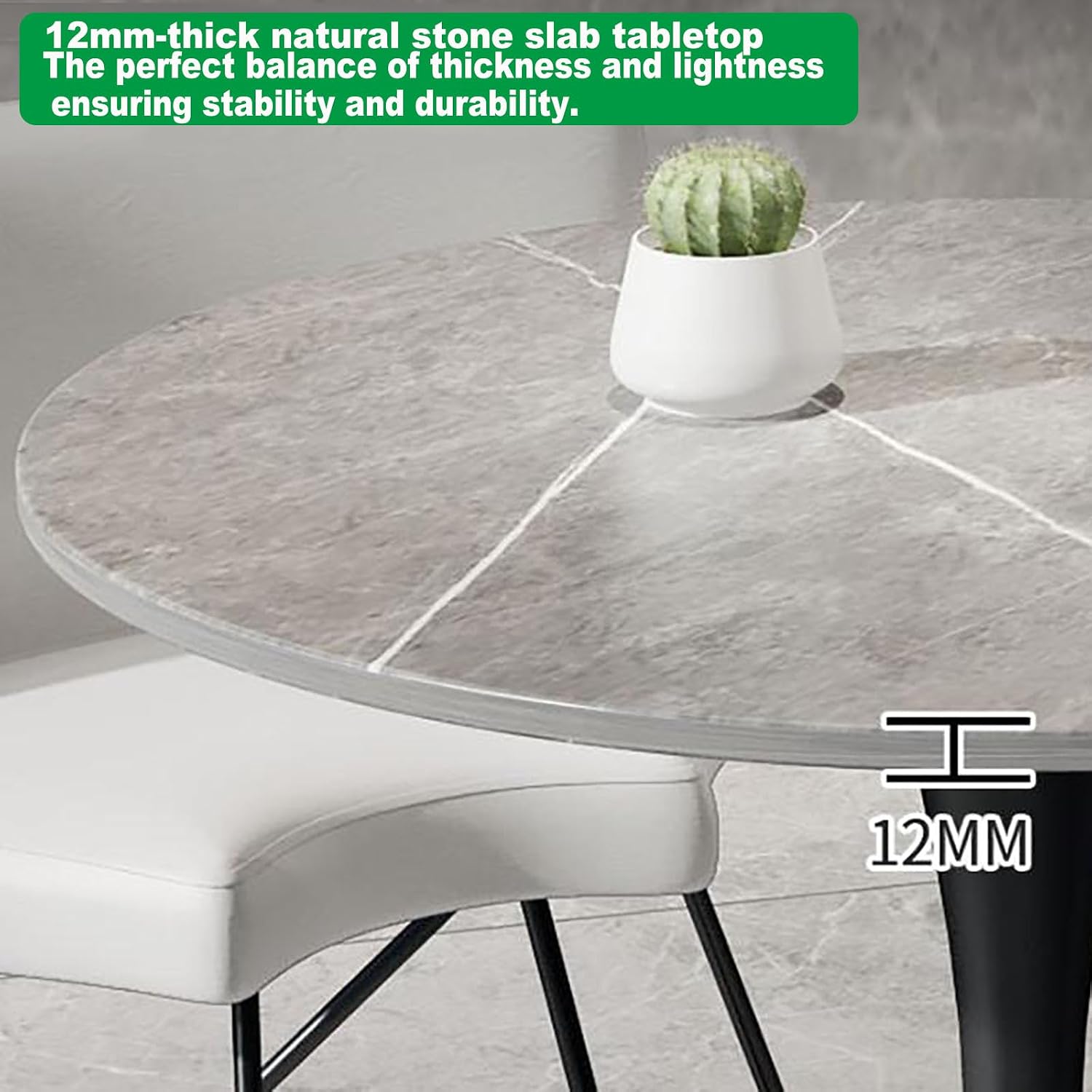 31.5" Round Dining Table Set for 4,Modern Kitchen Table Set with 4 Faux Leather Chairs,Natural stone slab tabletop Breakfast Table,Small Space Saving Conference Table,Reception Table for Dining Room
