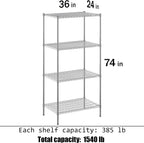 24" Deep x 36" Wide x 74" Height Wire Shelving Kit | 4-Tier | NSF Commercial Storage Rack Unit