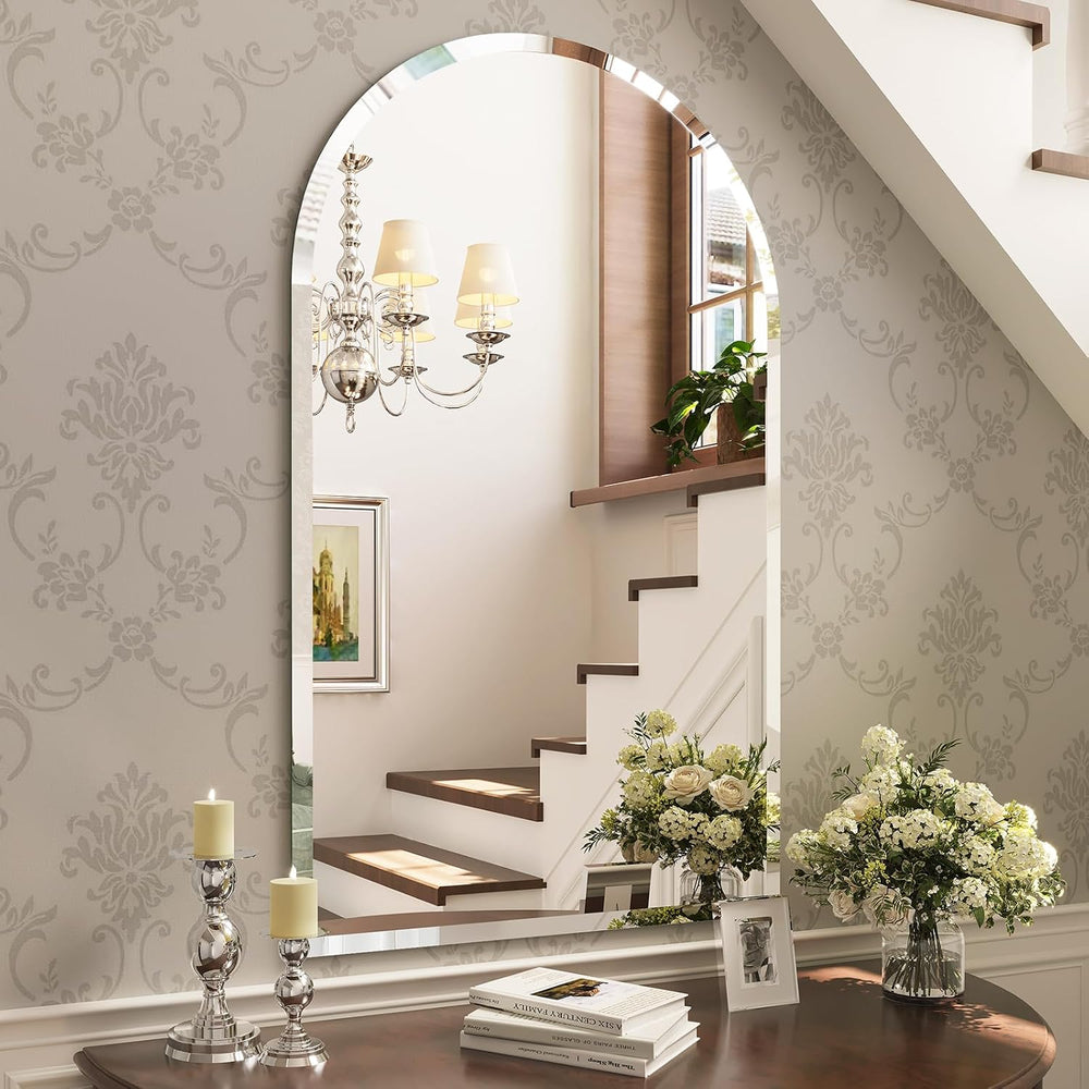 Frameless Bathroom Mirror, 24" x 40" Arched Frameless Mirror for wa...