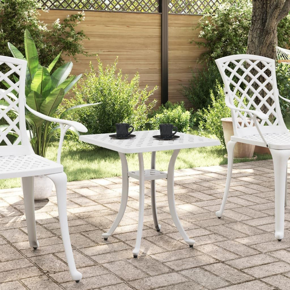 Square Garden Table, Small Outdoor Patio Table in White Cast Aluminum, Rust-R...