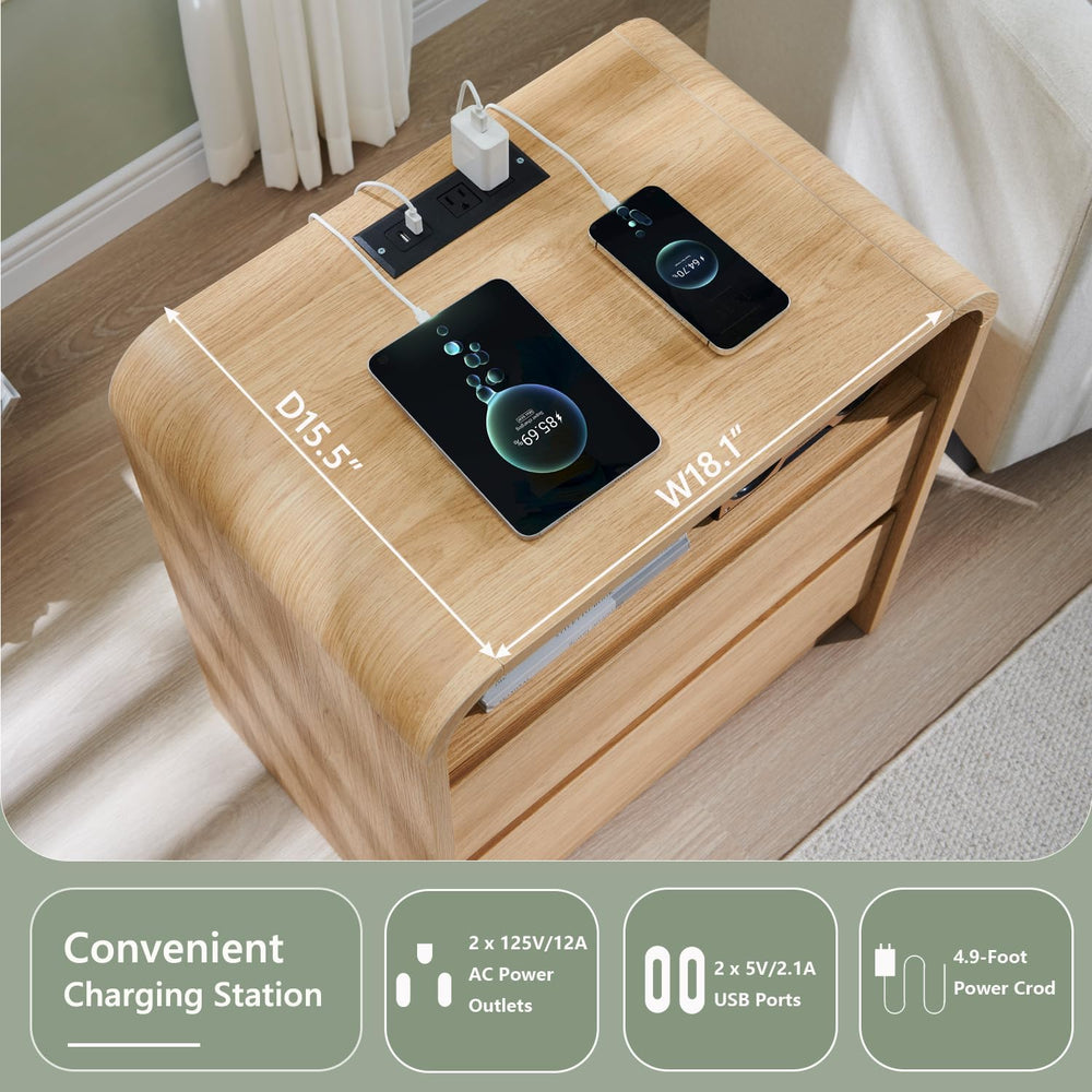Aitjunz 25" Tall Modern Nightstand Set of 2, 23.6'' Wide Wood Be...