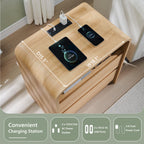 25" Tall Modern Nightstand Set of 2, 23.6'' Wide Wood Bedside Table w/2 Storage Drawers, Charging Station, Mid Century End Table for Bedroom, Living Room,Curved Profile Design, Natural Oak