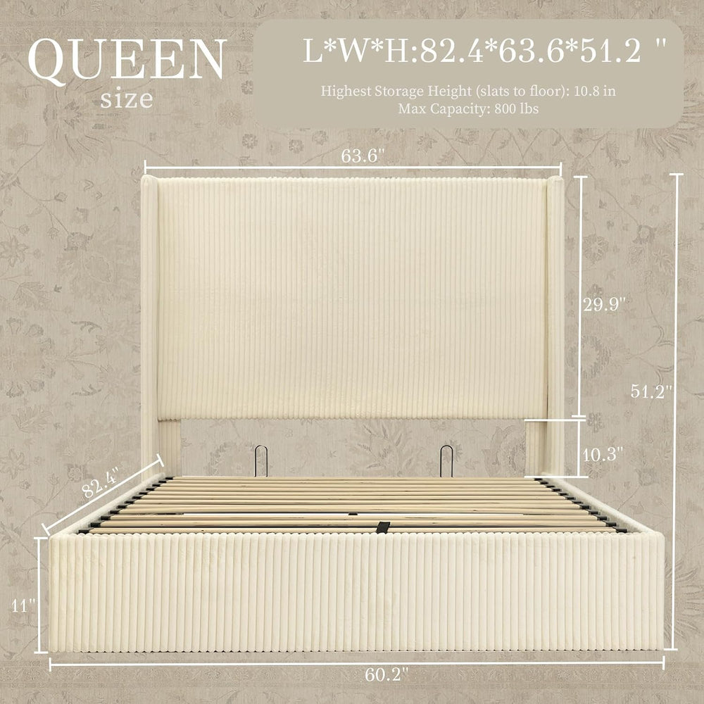 Yechen Queen Bed Frame with Lift Up Storage, 51.2" Tall Headboard and Up...
