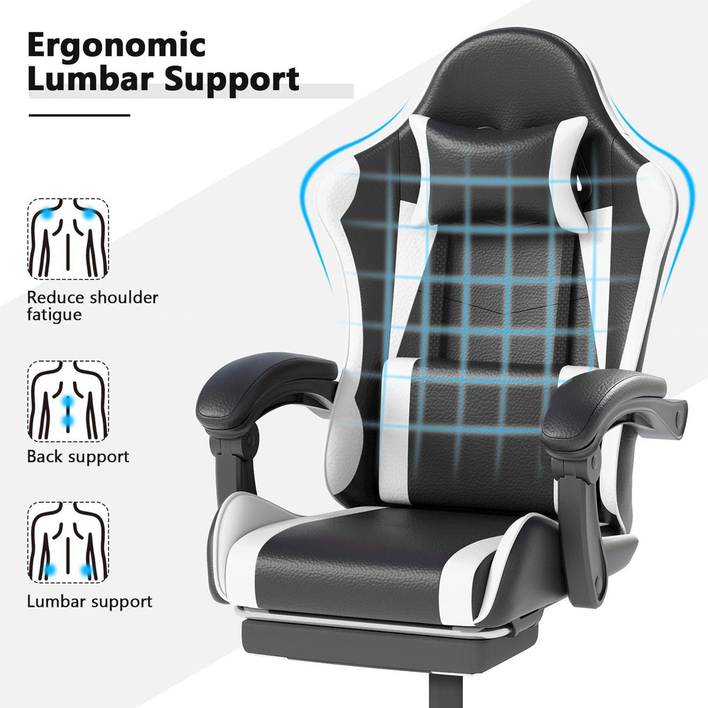 OS MOTOR Gaming Chair with Headrest and Lumbar Support, White | Ergonomic Hig...
