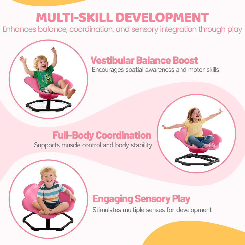 Spinning Chair for Autistic Kids, Flower-Shaped Sensory Spinning Chair for Balance & Coordination, Sit and Spin Sensory Chair, Autism Sensory Toys for Coordination Balance Focus (Pink)
