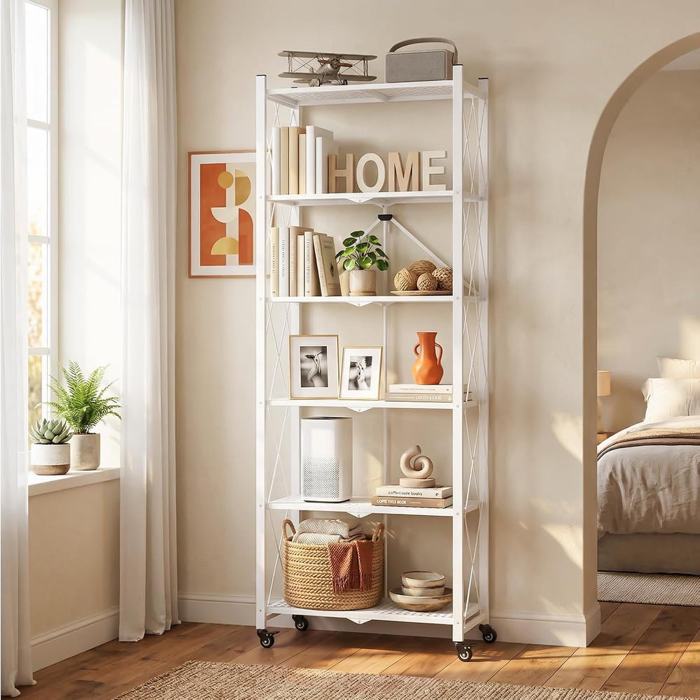 ALANNG 73.6 Inch Folding Bookshelf, 6 Tier Metal Bookcase and Bookshelves
