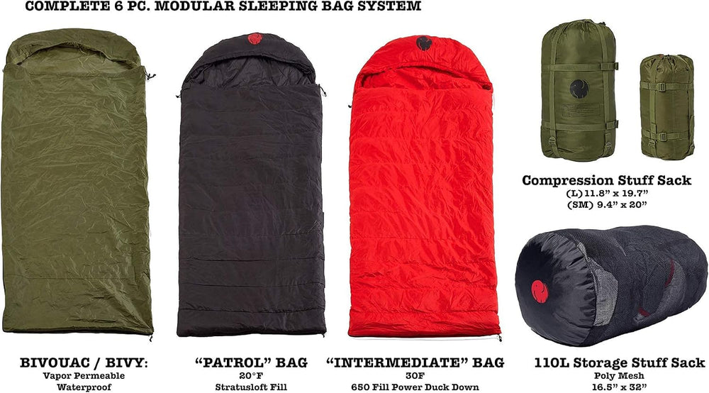 OmniCore Designs Mil-Spec 6-pc. Modular Sleeping Bag System 30F to -30F (Mumm...