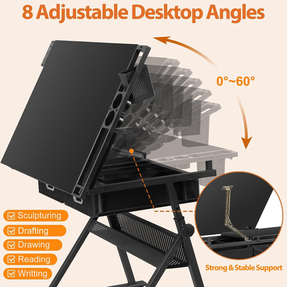 SUPER DEAL Adjustable Drafting Table Set with Charging Station, Art Table for...