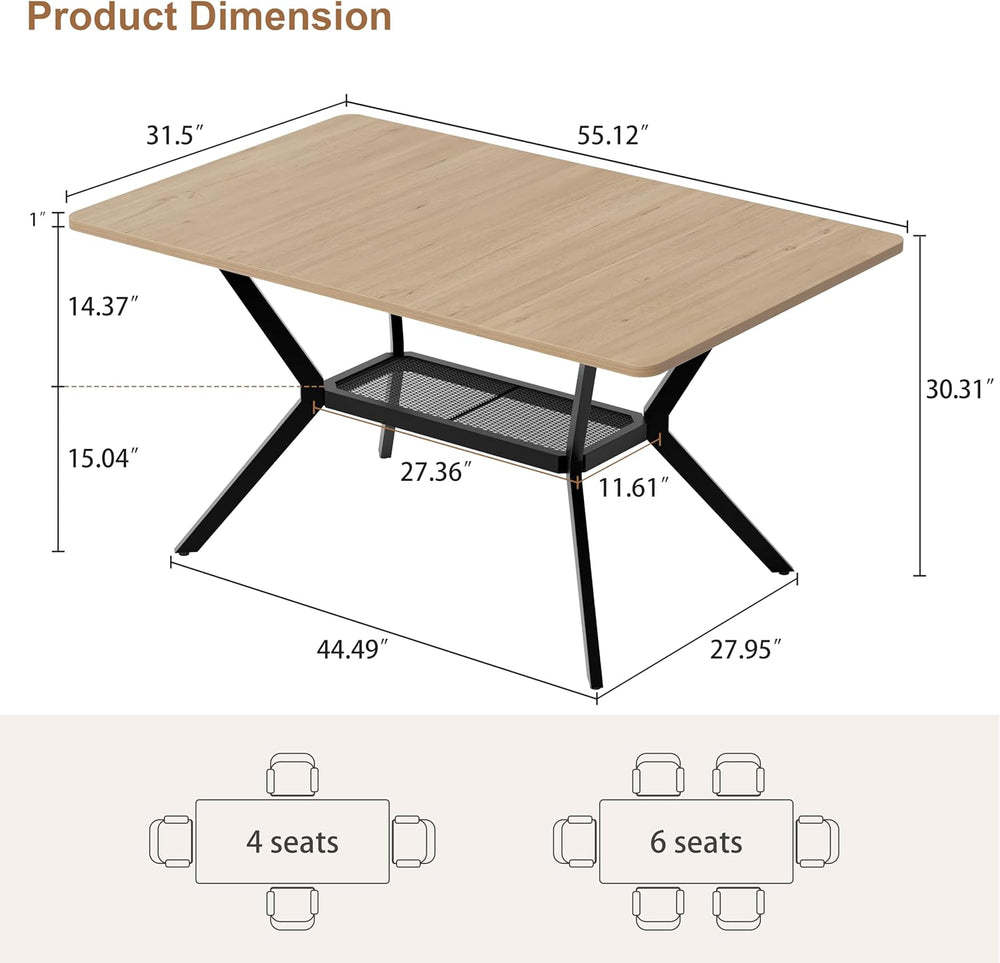 MECHYIN 55" Dining Table for 4-6, Industrial Kitchen Table with Spacious...