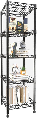 GIOTORENT 5 Tier Standing Shelving Metal Units, Adjustable Height Wire Shelf Display Rack for Laundry Bathroom Kitchen 11.8 W x 11.8 D x 50 H (5-Tier, Black)