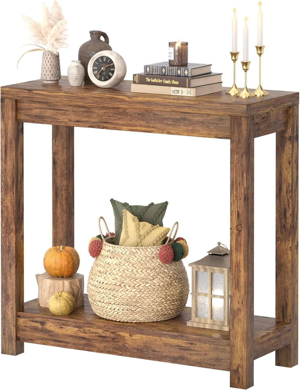 Besiost 32" Farmhouse Wood Entryway Table Narrow Console Table with Stor...