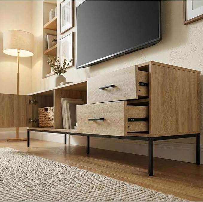 TV Stand for 55/60 Inch TV, Modern Wood Entertainment Center with Storage, 52" Media Console Table with 2 Drawers & Door Cabinet, Television Stands for Living Room & Bedroom(Burlywood)