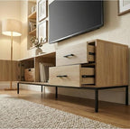TV Stand for 55/60 Inch TV, Modern Wood Entertainment Center with Storage, 52" Media Console Table with 2 Drawers & Door Cabinet, Television Stands for Living Room & Bedroom(Burlywood)