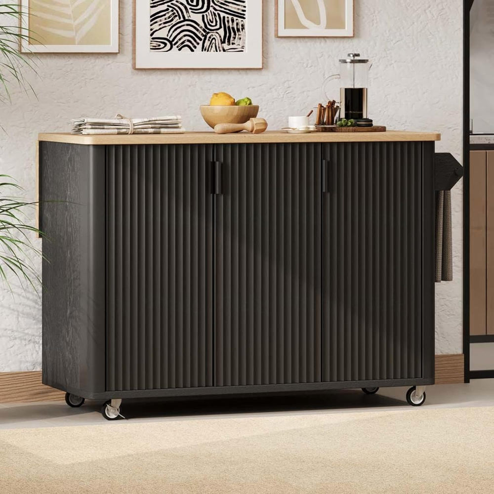 Kitchen Islands with Storage Cabinets with Drop Leaf Height-Adjustable Shelve...
