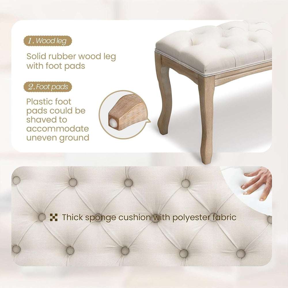 GDFStudio 43.3" French Country Bedroom Bench, Tufted Upholstered End of ...