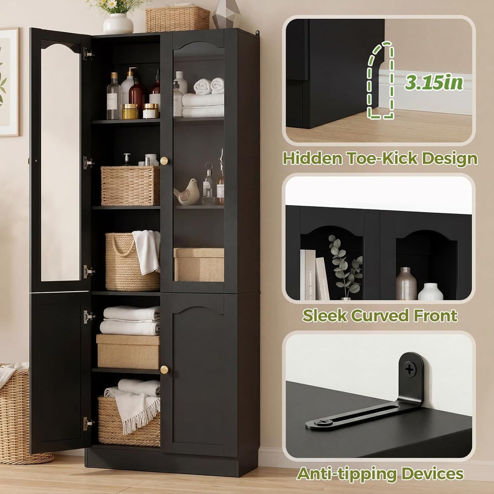 Cyclysio 80" Tall Pantry Cabinet with 8 Doors, Black Kitchen Pantry Stor...