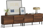 TV Stands Set of 2 for Living Room Farmhouse Entertainment Center with Fluted Sliding Doors TV Console Cabinet with Adjustable Shelf and Storagefor 65, 70, 75 Inch TV, Brown
