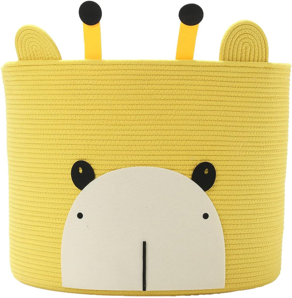18x15 Inch Giraffe Basket, Open Cotton Rope Animal Storage Bin for Kids Bedroom Playroom, Cute Woven Laundry Basket, Yellow