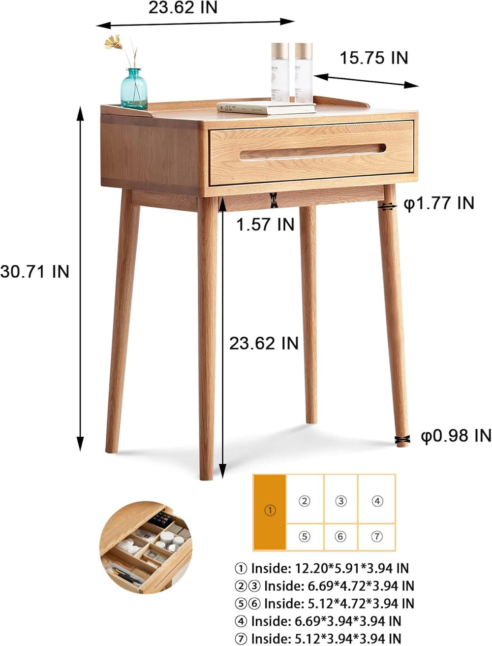 GDFStudio Solid Wood Bistro Dresser Table,Compact Storage Desk with Drawer,Ea...