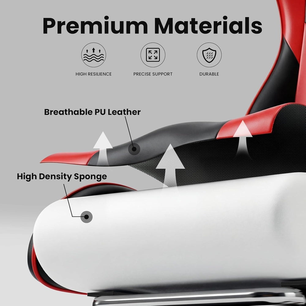 Gaming Chair, Ergonomic Footrest, Lumbar & Headrest(Red Black) | Steel fr...