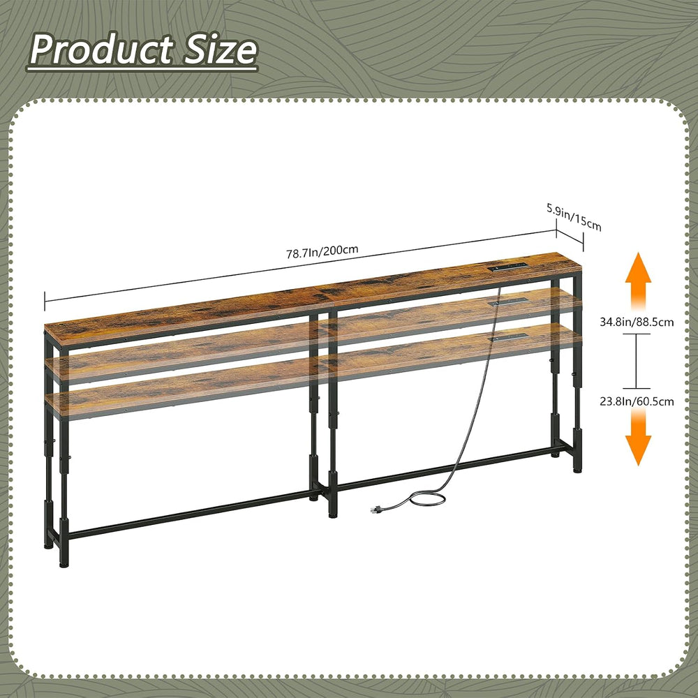 78.7" Behind Couch Table Adjustable Height 23.8~34.8" with Charging...