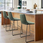LEMBERI 26 inch Bar Stools Set of 2, Modern Counter Height Bar Stools, Faux Leather Barstool with Back and Metal Leg, Armless Bar Chairs for Kitchen Island (Green, 2pcs 26")