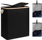 DOKEHOM 160L Double Laundry Basket with Removable Lid and Laundry Bags, Large Collapsible Laundry Hamper with 2 Sections (Black)