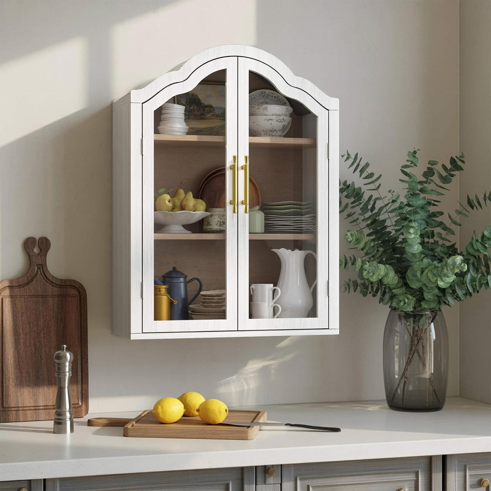 FIMELLO 23.6’’W Wave Design Arched Wall Cabinet, Bathroom Cabinet with Glass ...