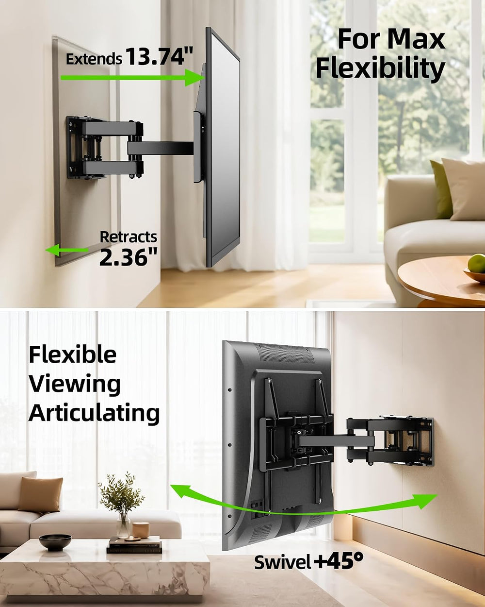 USX MOUNT Full Motion TV Wall Mount for 42-82 Inch TVs up to 120lbs, Wall Mou...