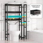 Over The Toilet Storage with 2 Drawers - 7 Tier Bathroom Organizer with Adjustable Shelf, Freestanding Space Saver Storage Rack Above Toilet Stand with 4 Hooks for Restroom, Laundry, Grey Oak