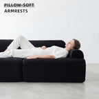 Modular Floor Sofa, Cozy Corduroy Sectional Couch with Fully Washable Covers, Frameless L Shaped Couch for Living Room, Family & Pet Friendly Lounge, No Assembly (Black, Right Facing Chaise)