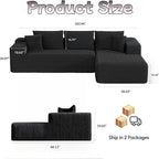 Cloud Sectional Couch, 104”L-Shape Large Oversized Sofa with Left Chaise Lounge, Modular Sleeper Couch with Pillows & Deep Seat, Flannel Velvet Compressed Sofa for Living Room, Black