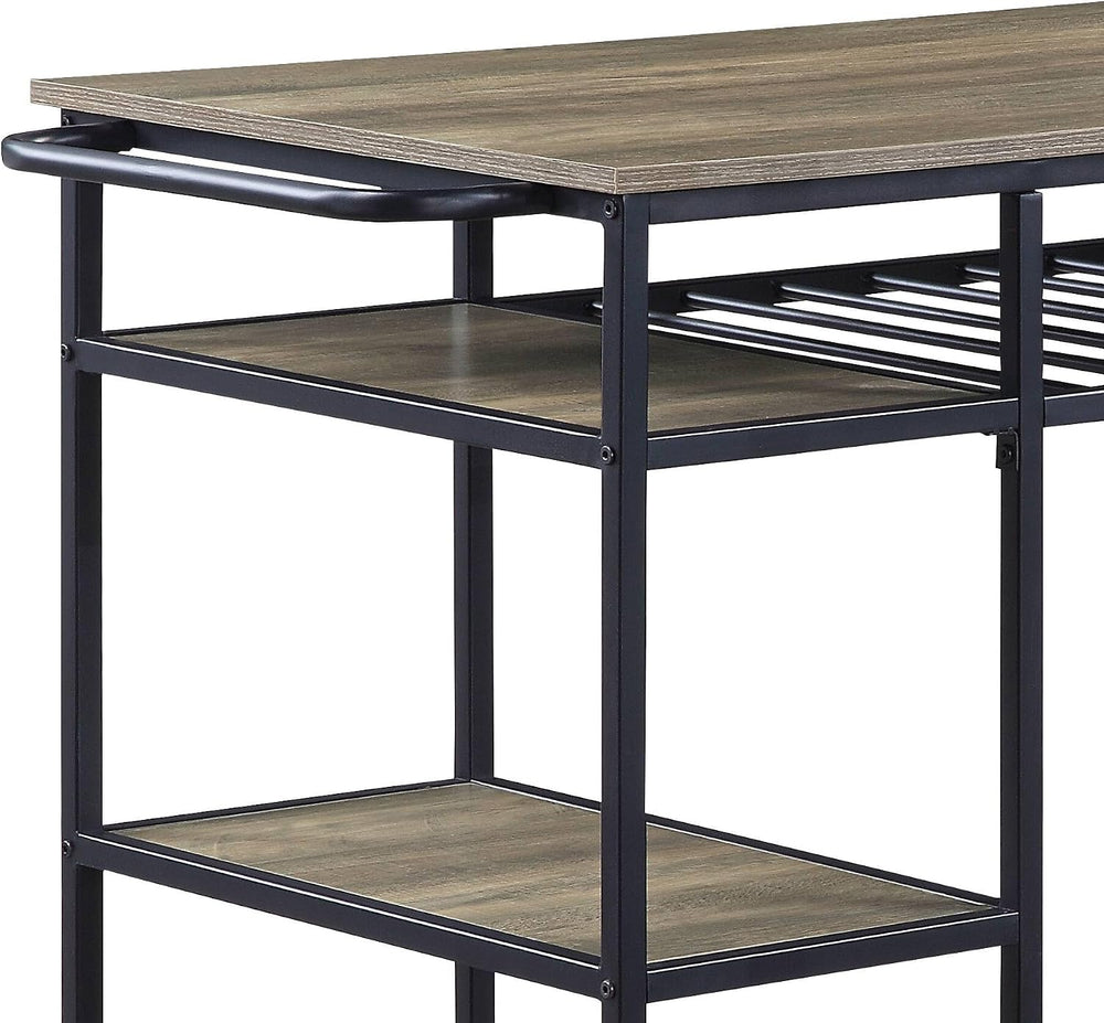 Rustic Oak & Black Kitchen Island with 6 Open Compartments | 6 open compa...