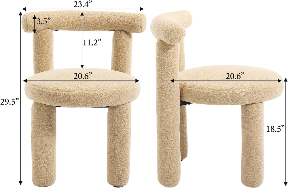 Modern Sherpa Dining Chairs Set of 4, Armless Upholstered Barrel Kitchen Chai...