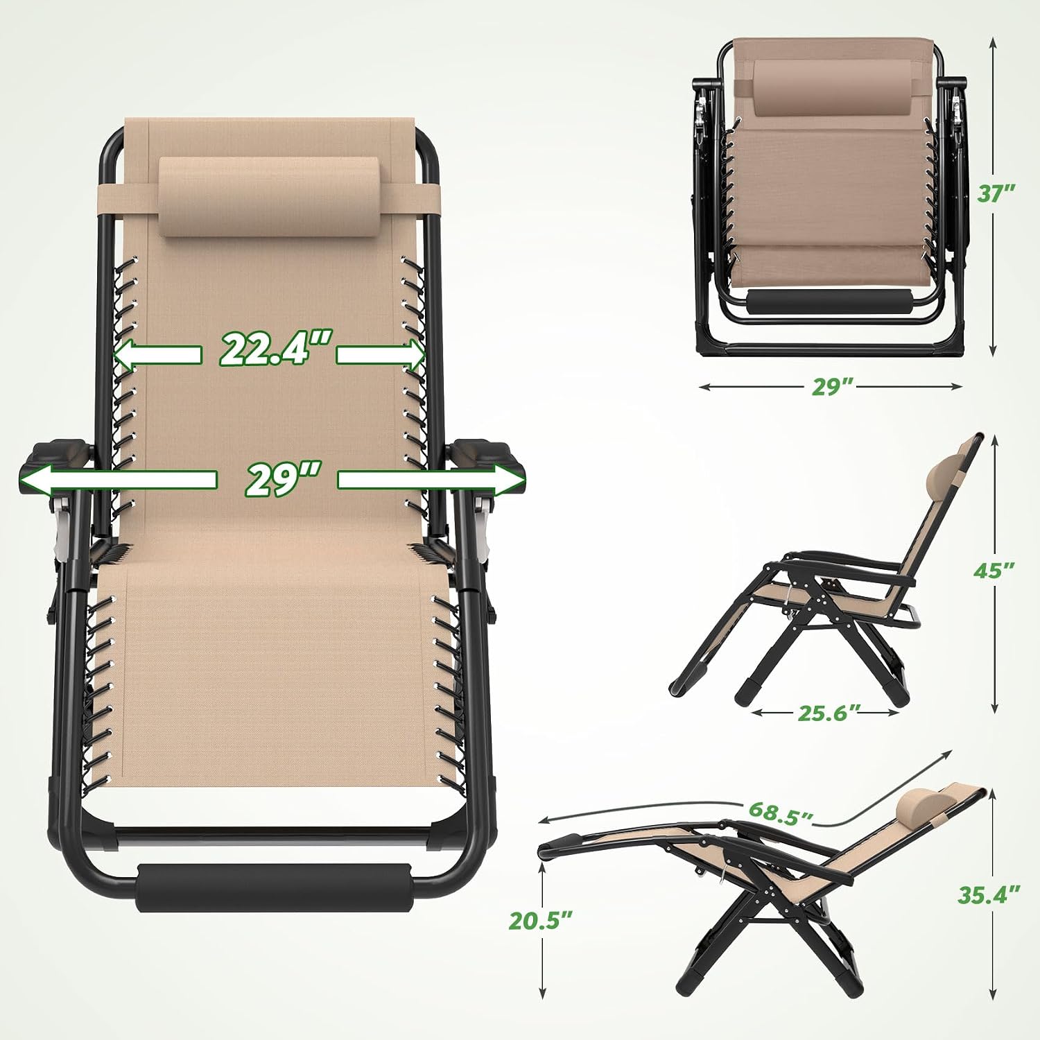 29In XL Zero Gravity Chair, 440LBS with Cushion | Anti Gravity Recliner Lounge Chair with Aluminum Alloy Lock & Footrest, 90-170° Adjustable, for Lawn Patio Indoor Outdoor