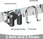 Broom Holder Wall Mount, 2-Pack Stainless Steel Mop and Broom Organizer, Broom Hanger with 2 Slots 2 Hooks for Home Kitchen, Garage, Garden and Laundry Room, Silver