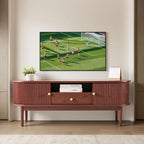 VEVOR Boho Fluted TV Stand with Storage and Drawer, for 55/60/65 inch TVs, Mid Century Modern Entertainment Center TV Console with Sliding Tambour Door & Open Shelves for Living Room, Bedroom, Walnut