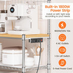 Leteuke Bakers Rack with Power Outlet & Storage, 36 Inch Microwave Stand Kitchen Cart, 4-Tier Metal Kitchen Shelves Cart with Wheels & 20 S-Hooks for Kitchen, NSF Certified, 63 x 18 x 36 Inch-Chrome