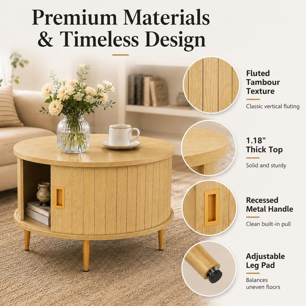 ARTPOWER 32" Round Coffee Tables for Living Room,Mid Century Modern,Oak