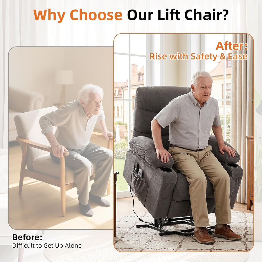 Power Lift Recliner Chair for Elderly,8-Point Vibration Massage & Heat,El...