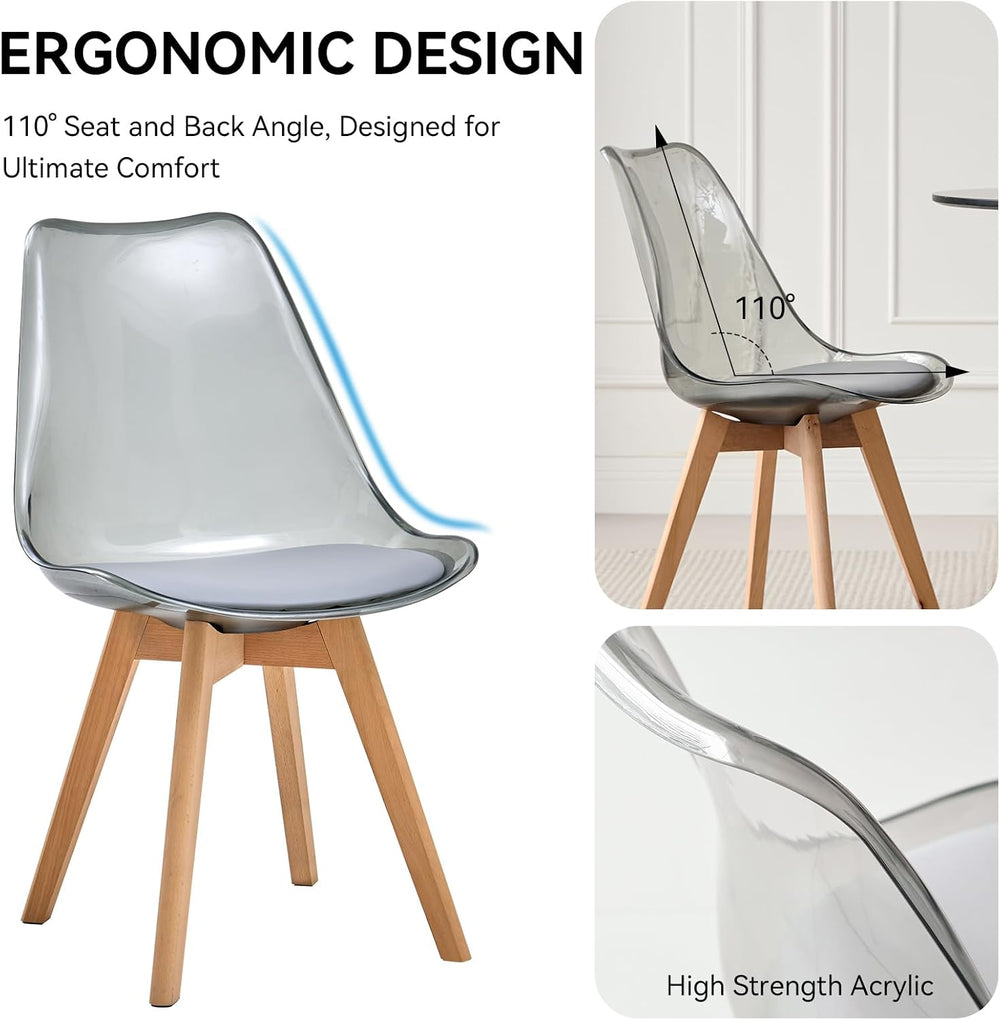 Acrylic Dining Chairs Set of 4, with Soft Cushion, Light Gray | Clear Acrylic...