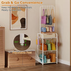Tall Purse Organizer for Closet with 5 Purse Hanger & 6 Side Hooks, 4 Tier Floor-Standing Purse Rack Stand for Purse Storage, Narrow & High-Capacity Handbag Organizer, Backpack Storage for Small Place