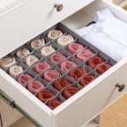 Qozary 2 Pack Socks Underwear Drawer Organizer Divider | 24 Cell, Collapsible, Cabinet Closet Organizer Storage Boxes, For Clothes, Socks, Lingerie, Underwear, Ties