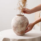 Large Ceramic Vase - 9.8 Inch Rustic Farmhouse Flower Vaase | Round decorative pottery vase for home decor, living room table, entryway, bookshelf, mantel & fireplace